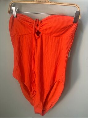 NWT Andie Orange Strapless Ribbed One-Piece with Front Tie